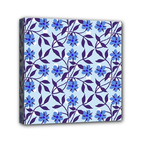 Blue Dot Floral Mini Canvas 6  X 6  (stretched)