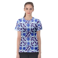 Blue Dot Floral Women s Sport Mesh Tee