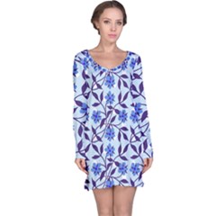 Blue Dot Floral Long Sleeve Nightdress by snowwhitegirl