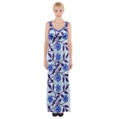 Blue Dot Floral Maxi Thigh Split Dress by snowwhitegirl