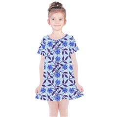 Blue Dot Floral Kids  Simple Cotton Dress by snowwhitegirl