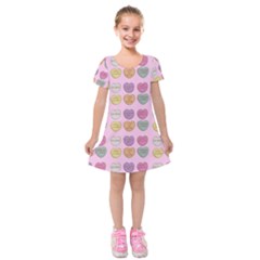 Valentine Hearts Pink Kids  Short Sleeve Velvet Dress by snowwhitegirl