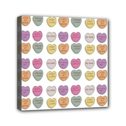 Valentine Hearts White Mini Canvas 6  X 6  (stretched)