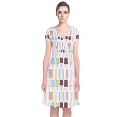 Candy Popsicles White Short Sleeve Front Wrap Dress