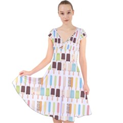 Candy Popsicles White Cap Sleeve Front Wrap Midi Dress