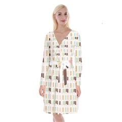 Candy Popsicles White Long Sleeve Velvet Front Wrap Dress