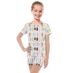 Candy Popsicles White Kids  Mesh Tee and Shorts Set