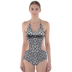 Geometric Stylized Floral Pattern Cut-out One Piece Swimsuit