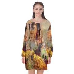 Painting 1241680 1920 Long Sleeve Chiffon Shift Dress 