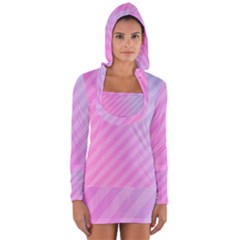 Diagonal Pink Stripe Gradient Long Sleeve Hooded T-shirt