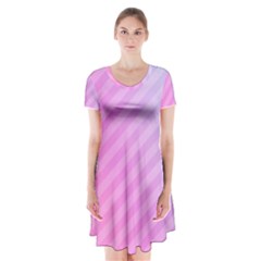 Diagonal Pink Stripe Gradient Short Sleeve V-neck Flare Dress