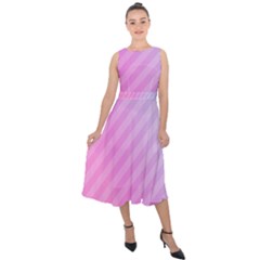 Diagonal Pink Stripe Gradient Midi Tie-back Chiffon Dress