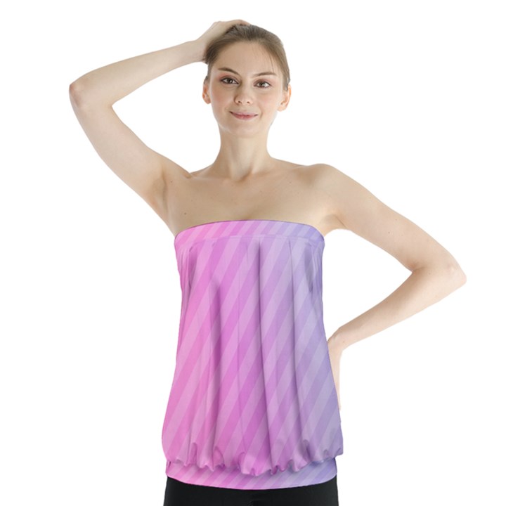 Diagonal Pink Stripe Gradient Strapless Top