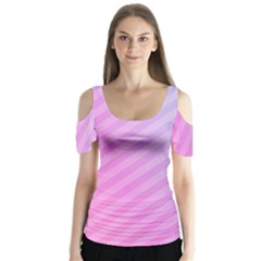 Diagonal Pink Stripe Gradient Butterfly Sleeve Cutout Tee 