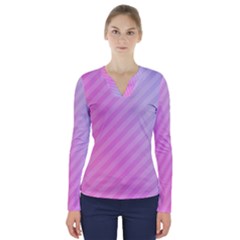 Diagonal Pink Stripe Gradient V-Neck Long Sleeve Top