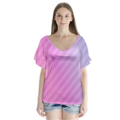 Diagonal Pink Stripe Gradient V-neck Flutter Sleeve Top by Sapixe