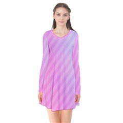 Diagonal Pink Stripe Gradient Long Sleeve V-neck Flare Dress by Sapixe