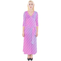 Diagonal Pink Stripe Gradient Quarter Sleeve Wrap Maxi Dress