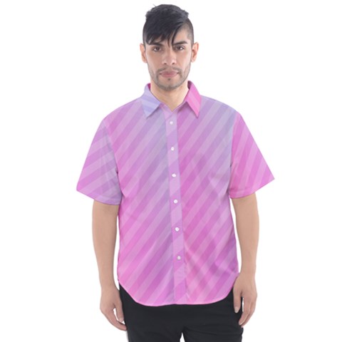 Diagonal Pink Stripe Gradient Men s Short Sleeve Shirt by Sapixe