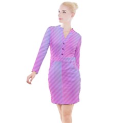 Diagonal Pink Stripe Gradient Button Long Sleeve Dress