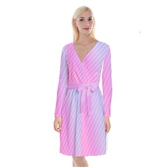 Diagonal Pink Stripe Gradient Long Sleeve Velvet Front Wrap Dress