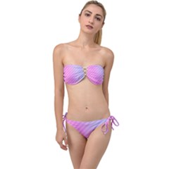 Diagonal Pink Stripe Gradient Twist Bandeau Bikini Set