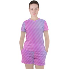 Diagonal Pink Stripe Gradient Women s Tee and Shorts Set