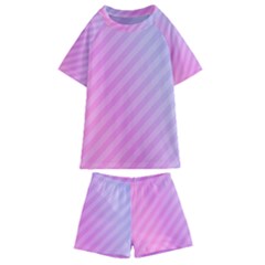 Diagonal Pink Stripe Gradient Kids  Swim Tee and Shorts Set