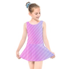 Diagonal Pink Stripe Gradient Kids  Skater Dress Swimsuit