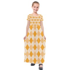 Argyle Pattern Seamless Design Kids  Short Sleeve Maxi Dress