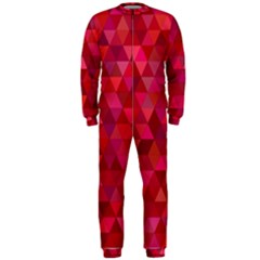 Maroon Dark Red Triangle Mosaic Onepiece Jumpsuit (men)  by Sapixe