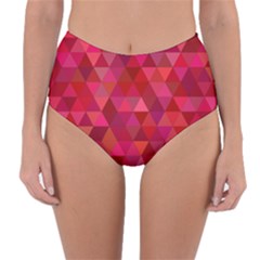 Maroon Dark Red Triangle Mosaic Reversible High-waist Bikini Bottoms by Sapixe