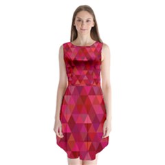 Maroon Dark Red Triangle Mosaic Sleeveless Chiffon Dress  