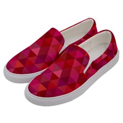 Maroon Dark Red Triangle Mosaic Men s Canvas Slip Ons by Sapixe