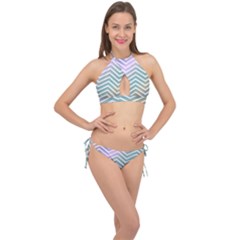 Zigzag Line Pattern Zig Zag Cross Front Halter Bikini Set