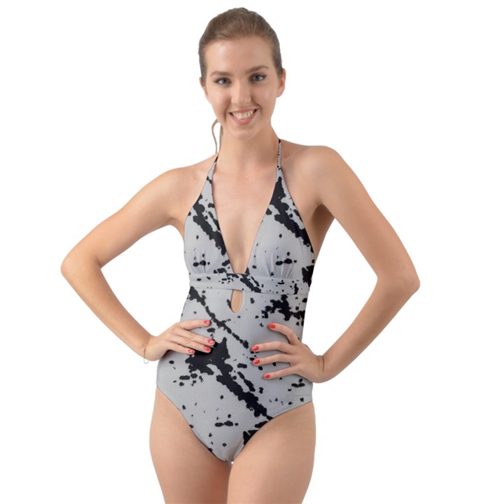 Fabric Textile Texture Macro Model Halter Cut-Out One Piece Swimsuit