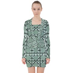 Pattern Graphics Figure Line Glass V-neck Bodycon Long Sleeve Dress