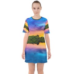 Sunset Color Evening Sky Evening Sixties Short Sleeve Mini Dress