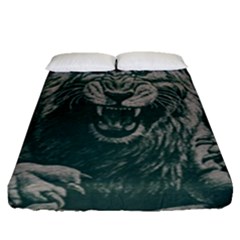 Angry Male Lion Pattern Graphics Kazakh Al Fabric Fitted Sheet (queen Size) by Sapixe