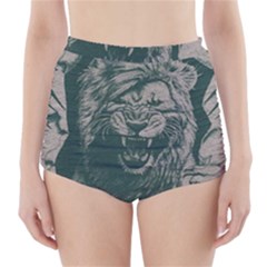 Angry Male Lion Pattern Graphics Kazakh Al Fabric High-waisted Bikini Bottoms by Sapixe