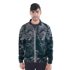 Angry Male Lion Pattern Graphics Kazakh Al Fabric Windbreaker (men) by Sapixe