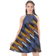 Colors Fabric Abstract Textile Halter Neckline Chiffon Dress 