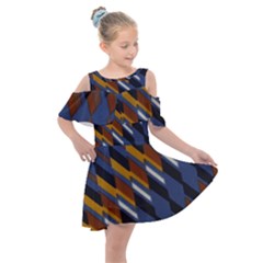 Colors Fabric Abstract Textile Kids  Shoulder Cutout Chiffon Dress