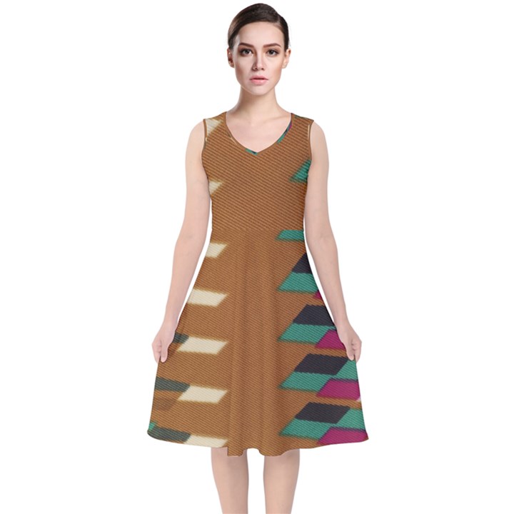 Fabric Textile Texture Abstract V-Neck Midi Sleeveless Dress 