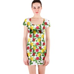 Rose Pattern Roses Background Image Short Sleeve Bodycon Dress