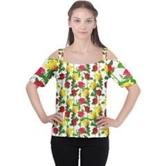 Rose Pattern Roses Background Image Cutout Shoulder Tee