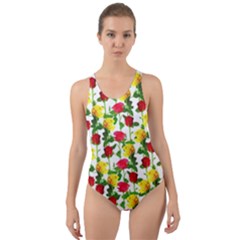 Rose Pattern Roses Background Image Cut-out Back One Piece Swimsuit by Sapixe