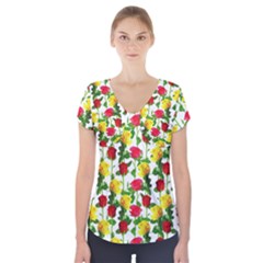 Rose Pattern Roses Background Image Short Sleeve Front Detail Top