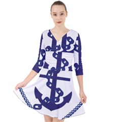 Anchor Chain Nautical Ocean Sea Quarter Sleeve Front Wrap Dress