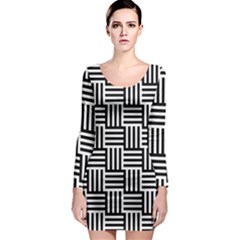 Basket Black Lines Stripes White Long Sleeve Bodycon Dress